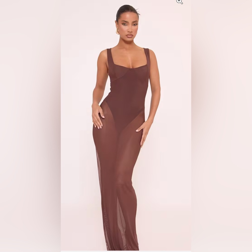 EGO Elegant Brown Sheer Maxi Dress size 12
